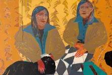 Rusudan Khizanishvili, The Yellow Room, acrilyc,canvas,150/150 cm, 2020 ,courtesy of Kornfeld Gallery