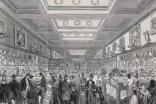 The British Museum: the Zoological Gallery, crowded with holiday visitors. Wood engraving, 1845.