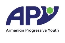 APY's logo. In the white background it is written APY in blue with big letters. Under big letters it is written Armenian Progressive Youth with smaller letters. 