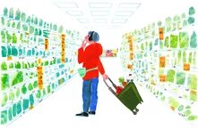 Illustration of the person scrolling in the supermarket.