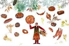 Woman with different kinds of bread.