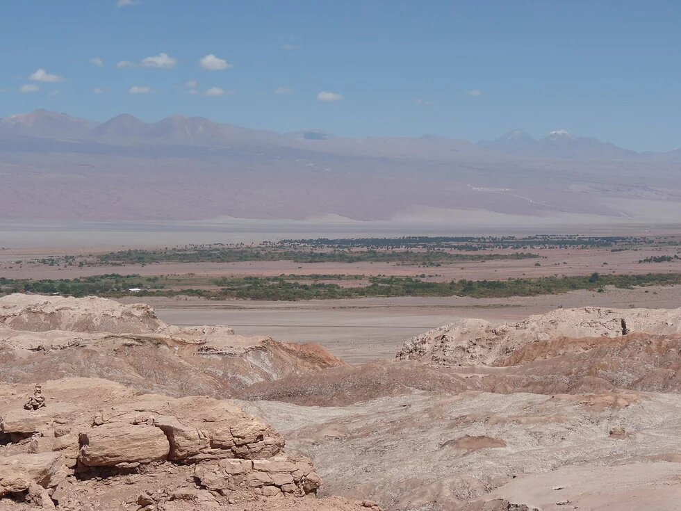 Overview of San-Pedro-de-Atacama, Chile, an oasis at the edge of the Atacama salar სან პედრო, ჩილე