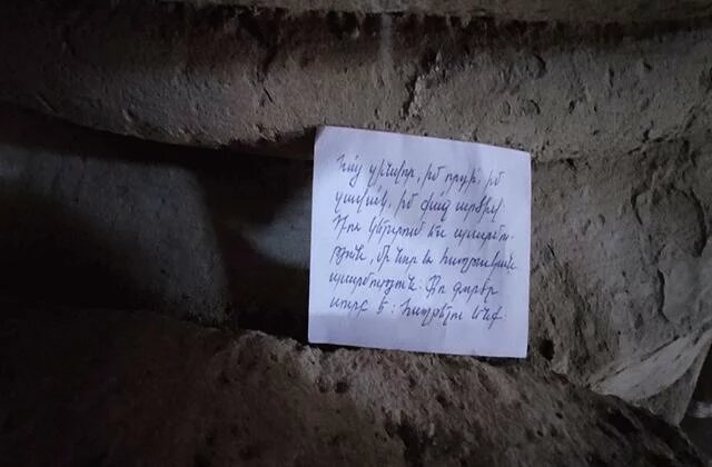 mother's letter to God for the protection of her soldier son who is on the front lines of war, Makaravank Monastery, Armenia