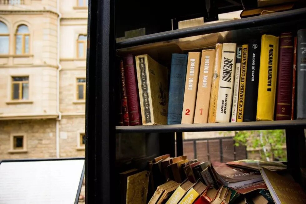 bookshelves in the street