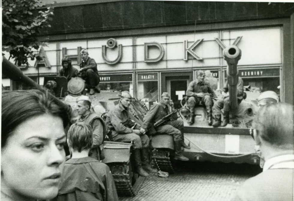 "Soviet soldiers on Wenceslas Square (Václavské náměstí ), Prague August 1968".