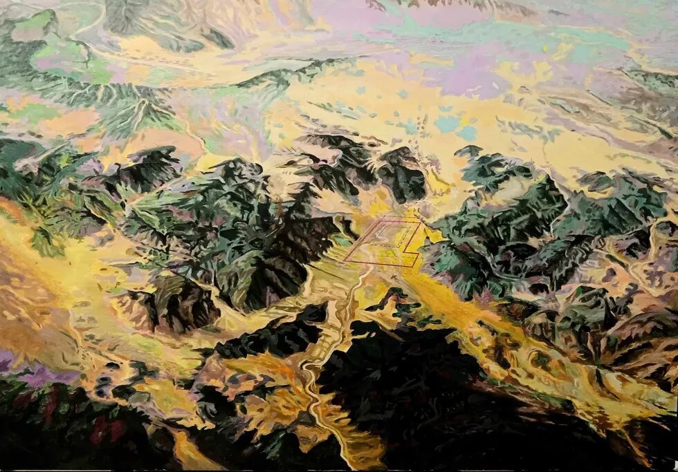 Artwork By David Kukhalashvili, depicting the mountains