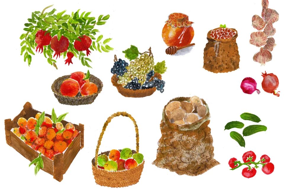 Illustration of different kinds of agricultural products.
